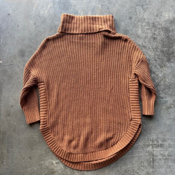 Express Sweater Women's M Brown Turtleneck Fisherman Chunky 3/4 Sleeve Pullover - Picture 9 of 12